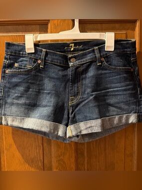7 for all mankind Denim Dark Blue Cuffed Denim Shorts